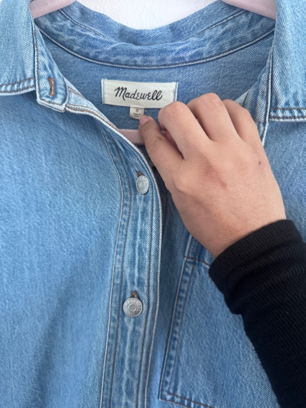 ✨ Madewell Denim Button-Front Mini Shirt Dress Blue ✨ Size S - Picture 3 of 9